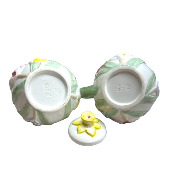 Vintage Fitz and Floyd Garden Sugar and Creamer Set Pastel Spring Flower’s - Picture 6 of 6